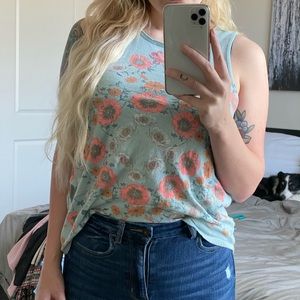 Teal floral tank